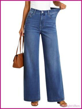 Wide Leg Jeans Cotton Stretch Knit Jeans